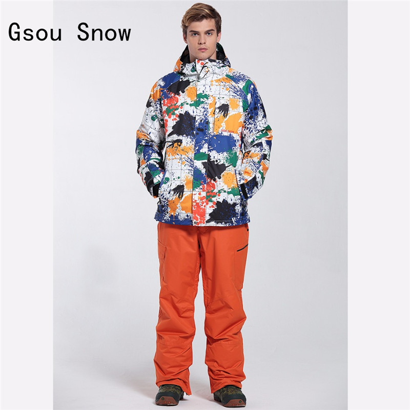 새로운 gsou 스노우 남자 스키 복 방풍 방수 야외 스포츠웨어 캠핑 승마 스키 스노우 보드 자켓 + 바지 슈퍼 웜 세트